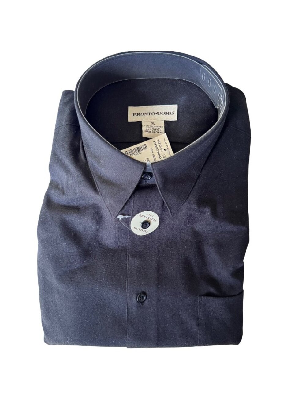 Pronto Uomo Mens Black Dress Shirt XL Tencel Cotton Non-Breakable Buttons New